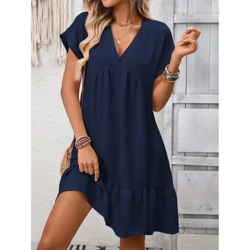 Everyday Grace Ruffle Hem Babydoll Dress – Navy