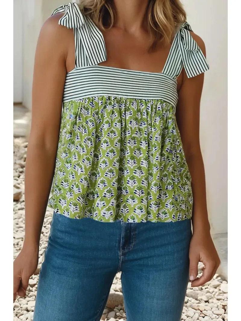 Garden Party Knot Strap Babydoll Tank