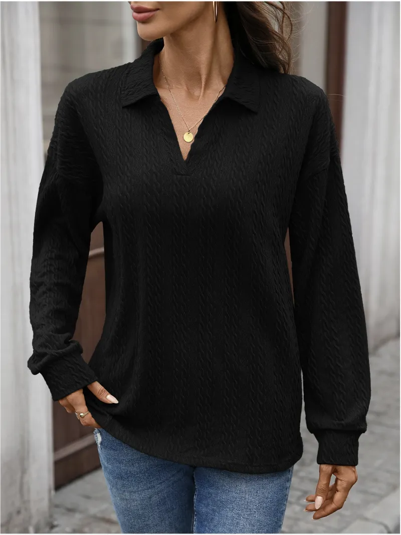 Textured Cable-Knit Collared Top