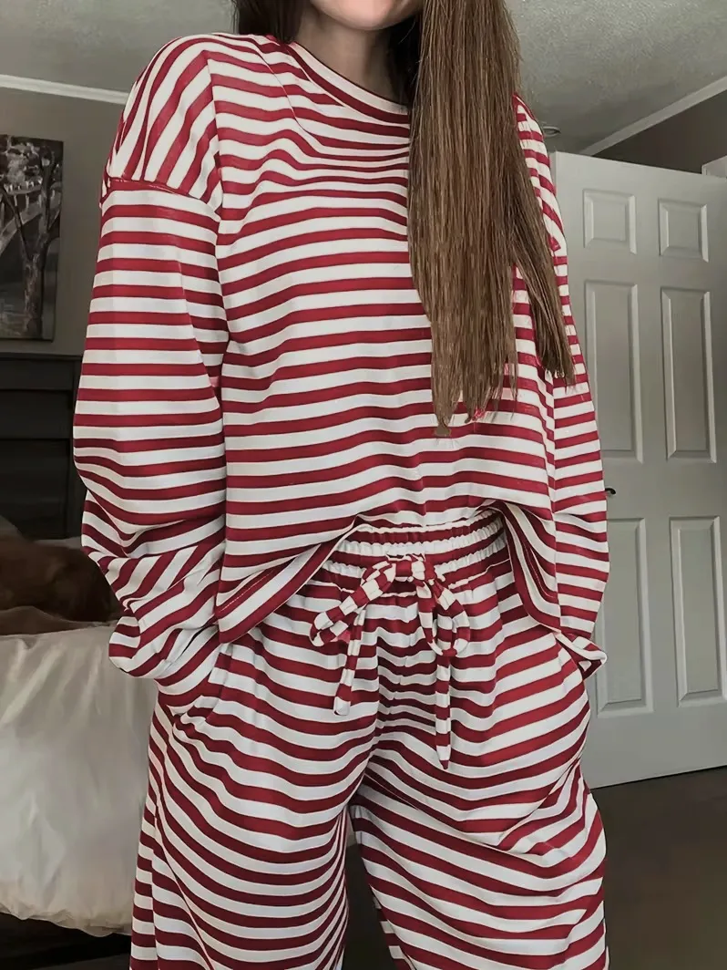 Striped Loungewear 2pcs Top & Pants Set