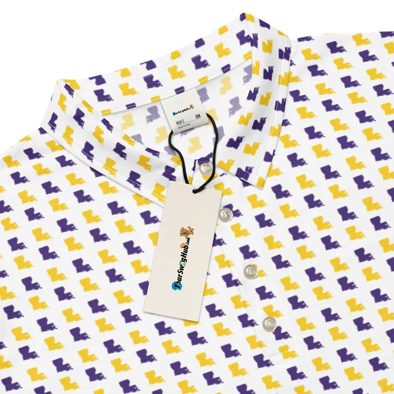Men’s Fitted State of Louisiana Polo in Purple and Gold