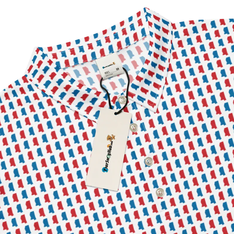 Men’s State of Mississippi Polo in Powder Blue and Red