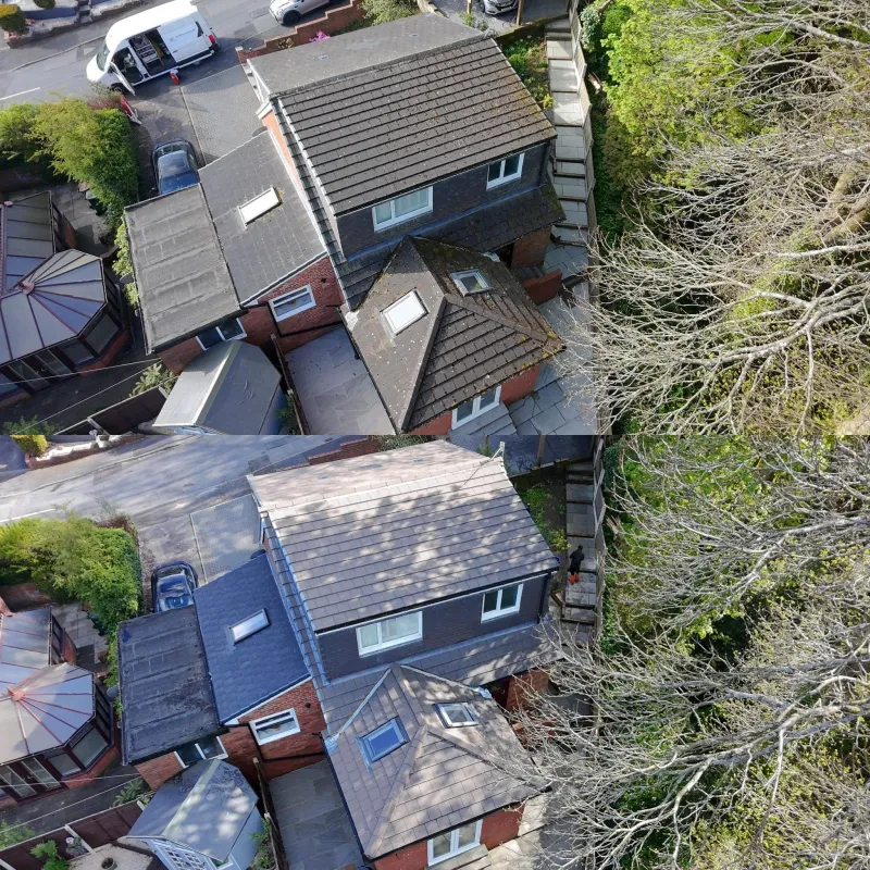 Drone view after roof cleaning