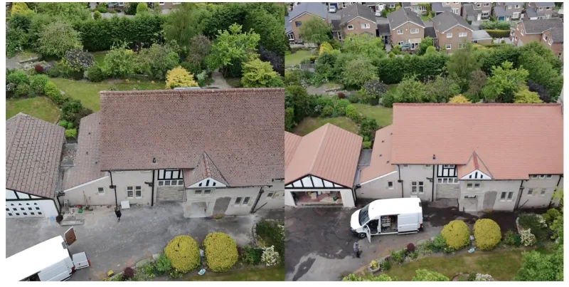 Housing estate roofs, drone view