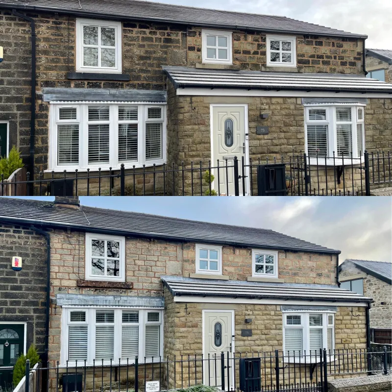 Stone cottage exterior cleaned, before and after
