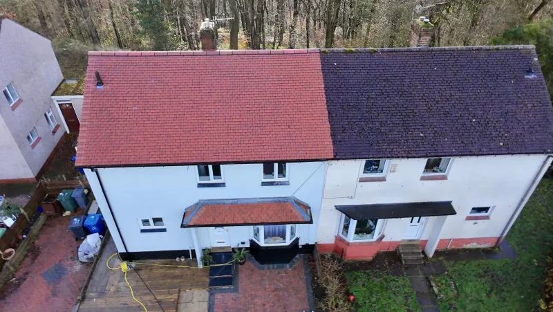Drone view of a cleaned roof