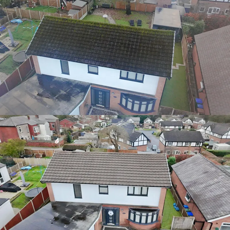 Roof cleaning seen from above