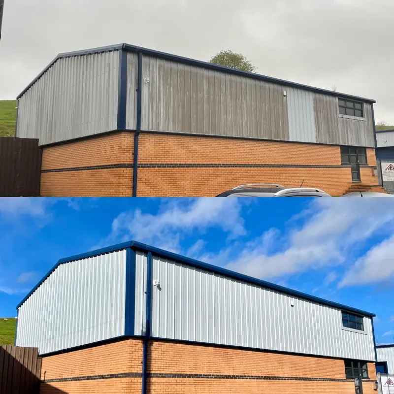 Warehouse cladding and brickwork, before and after