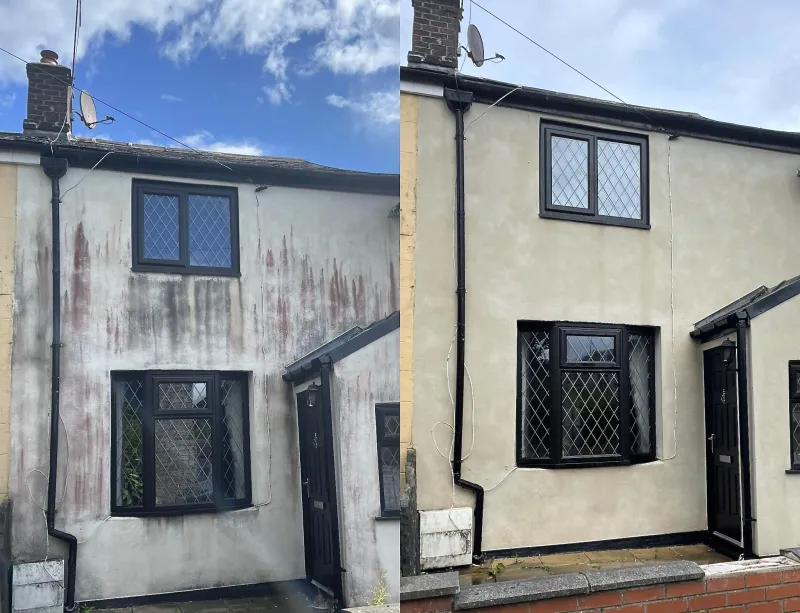 Rendered cottage cleaned, before and after