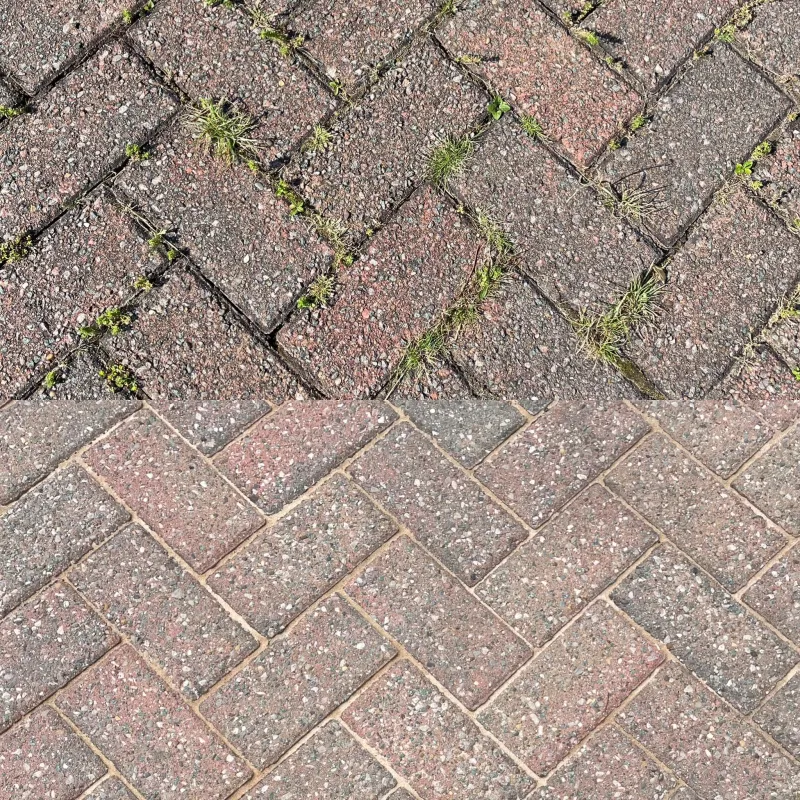 Block paving close-up, before and after