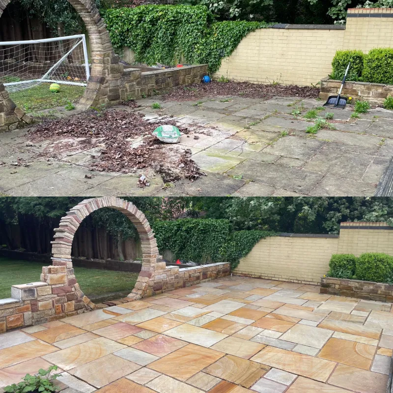 Garden patio restored, before and after