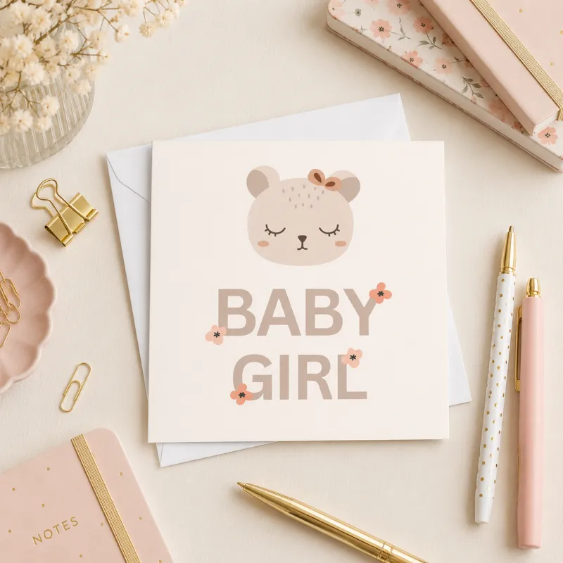 Petite Vous Greeting Card - Baby Girl Bear