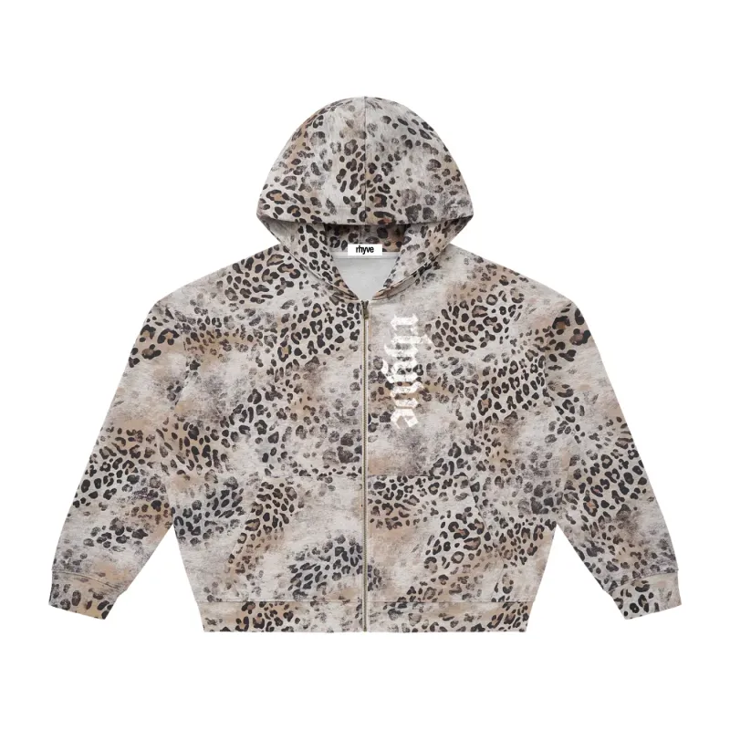 leopard print hoodie - zip-up