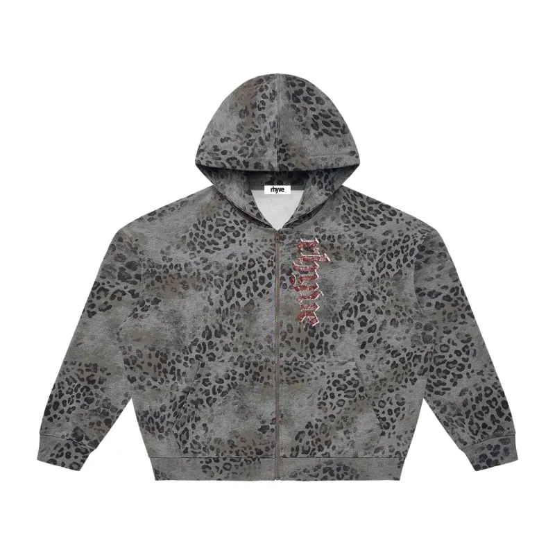 leopard print hoodie (VELVET) - zip-up
