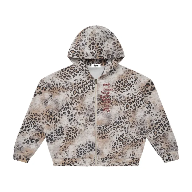 leopard print hoodie (VELVET) - zip-up