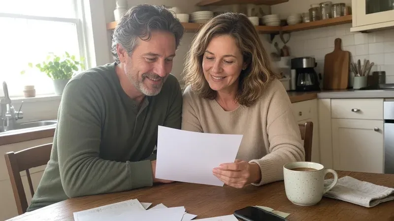 Homeowners at their kitchen table reading a written cash offer