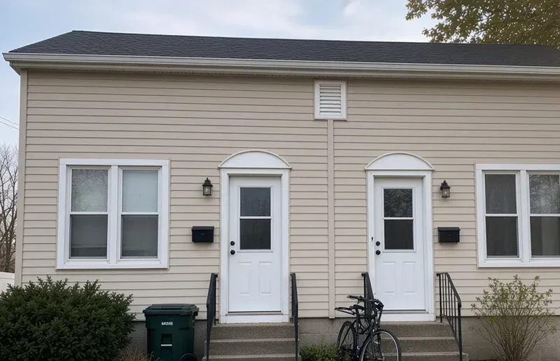 Side-by-side duplex rental house with two front doors