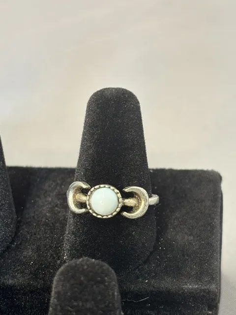 Ring- Two Silver Crescents w/ Blue Stone