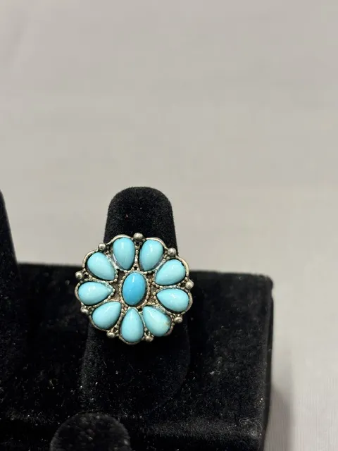 Ring- Silver w/ Blue Flower