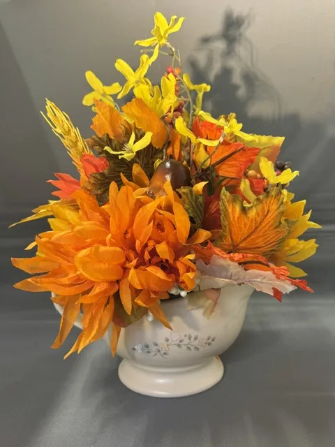 Centerpiece- Fall arrangement in "Creamer"