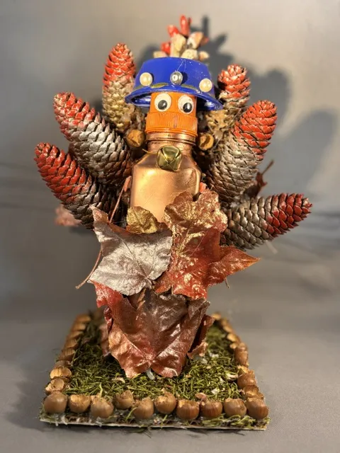 Jar & Pinecone Turkey w/ Blue Hat