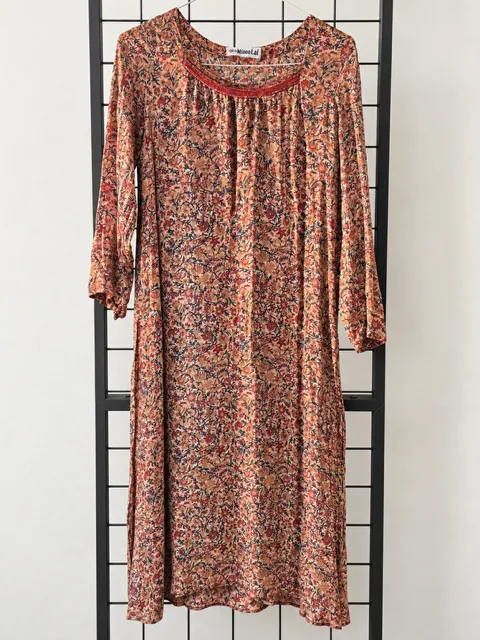Long Sleeve Dress w/ Brown Flowers (Var. Shades)