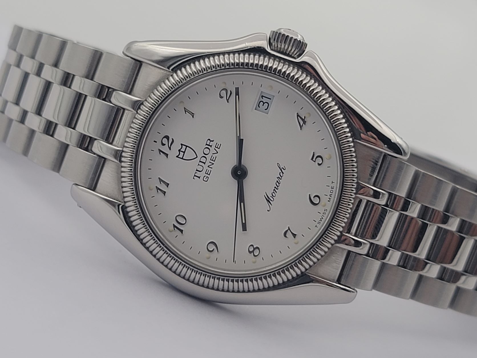 TUDOR Monarch 15730 Arabic White Dial Quartz All Stainless Steel - UNISEX 34 mm