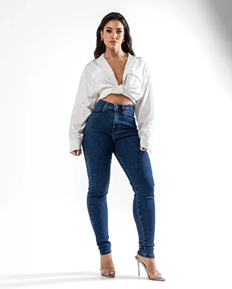 Calça Jeans Mom Feminina Cintura Alta Básica com Elastano