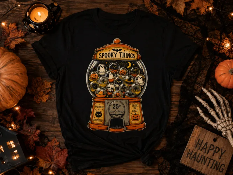 Spooky Things Gumball Machine Halloween Shirt | Retro Ghost Pumpkin Tee