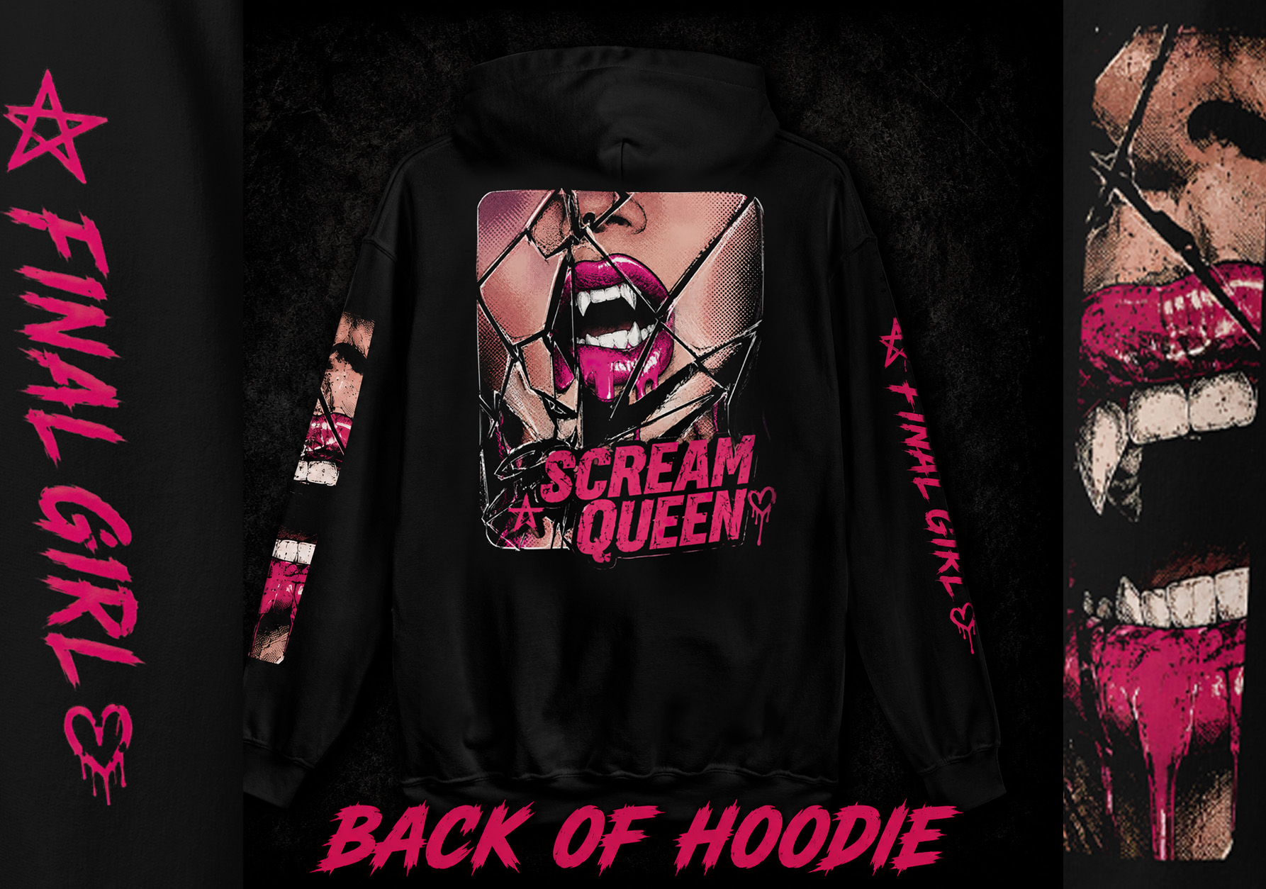 Scream Queen Hoodie | Final Girl Vintage Horror Sweatshirt with Distressed Print