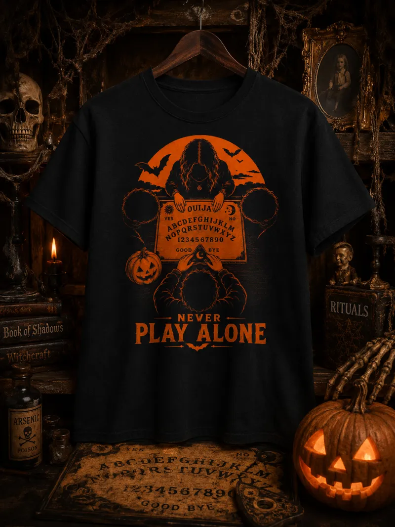 Ouija Board Shirt | Vintage Halloween Graphic, Orange-Black Retro Artwork