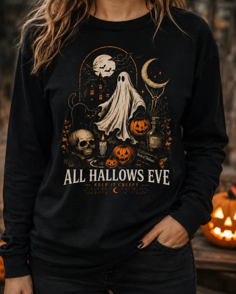 Vintage Halloween Ghost Sweatshirt | All Hallows Eve Spooky Season Pullover