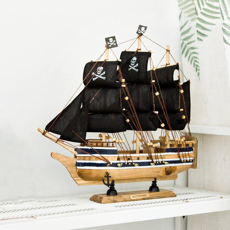 Hand-Carved Pirate Ship Sculpture
