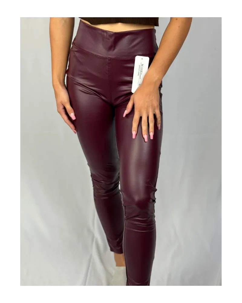 Mira magas derekú műbőr leggings – bordó