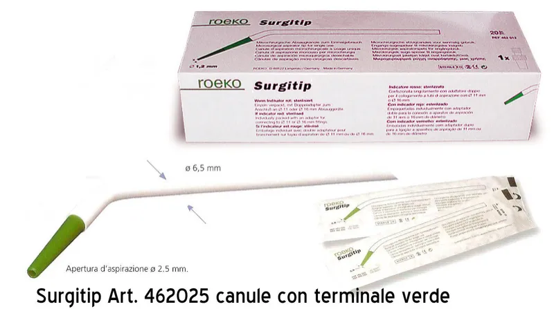 [A00127244] - SURGITIP STERIL Cannule sterili Ø2,5mm in plastica con puntale estraibile verde Roeko