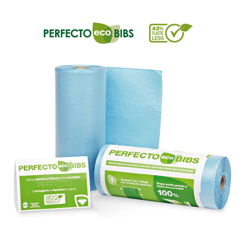 [A00173804] - ECO BIBS AZZURRE Mantellina [50x60] colore azzurro ad 1 velo [pura ovatta di cellulosa accoppiato con politene ad alta densità] in rotolo da 80 strappi Perfecto