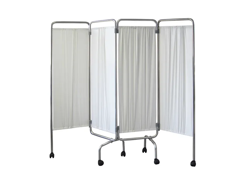 [A00011892] - Paravento a 4 ante con tende in plastica lavabile e piedi d'appoggio con ruote [W200,0xH170,0 cm] Gima