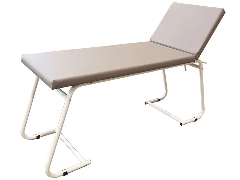 [A00011503] - Lettino visita medica tradizionale con schienale regolabile [W180,0xH80,0xD61,0] verniciato grigio 1951 tappezzeria standard in skai costampato colore grigio Gima