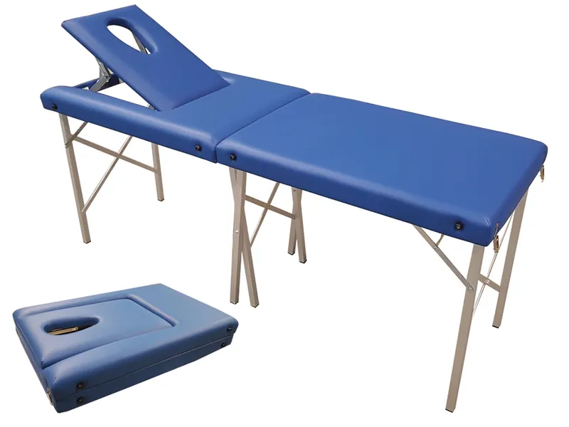 [A00011507] - Lettino a valigia con telaio in alluminio e foro naso/bocca - tappezzeria in skai costampato colore azzurro Gima