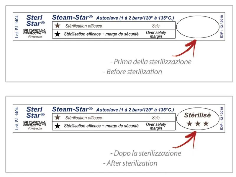 [A00071884] - STEAM INTEGRATING INDICATOR TYPE 6 [Integratore Multiparametro] Indicatore chimico per autoclavi di classe B [test di mantenimento dei parametri di sterilizzazione] Star