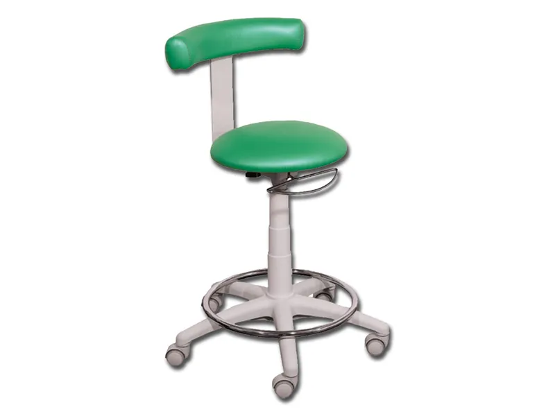 [A00011606] - Sedia per operatore in poliammide estrusa con base a 5 razze su ruote e anello poggia piedi - tappezzeria STANDARD in skai costampato colore verde Gima
