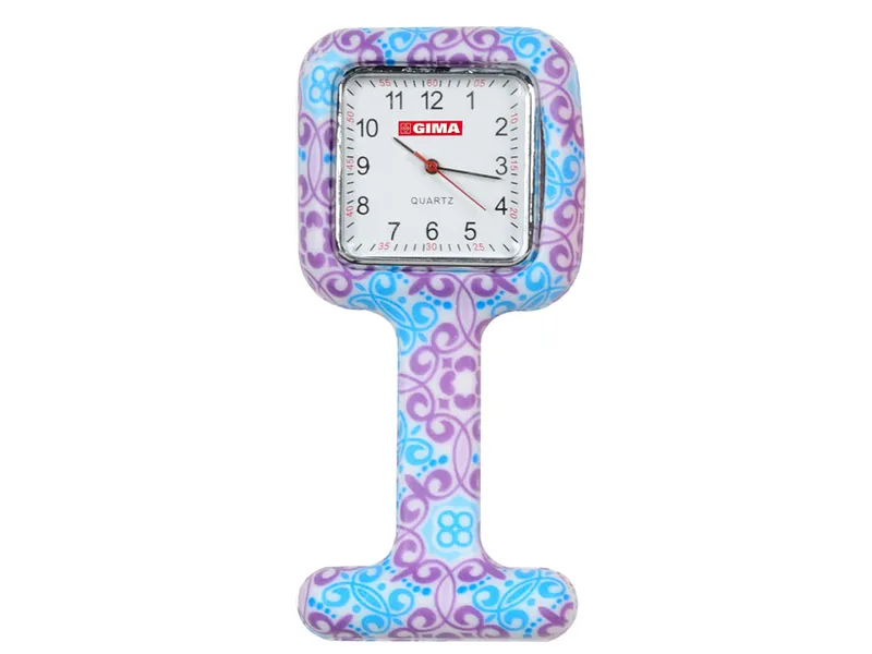 [A00098631] - orologio per infermieri quadrato fantasia viola/azzurro Gima