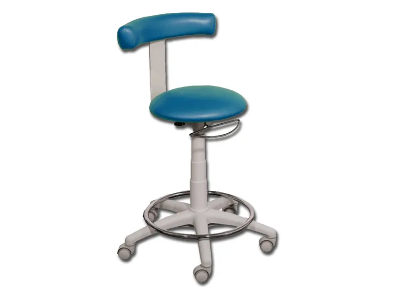 [A00011607] - Sedia per operatore in poliammide estrusa con base a 5 razze su ruote e anello poggia piedi - tappezzeria STANDARD in skai costampato colore blu Gima