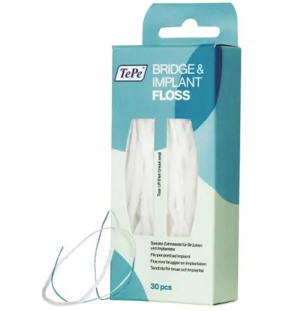 [A00164275] - BRIDGE & IMPLANT FLOSS Filo spesso e spugnoso realizzato per la pulizia d'impianti ponti e apparecchi ortodontici Tepe