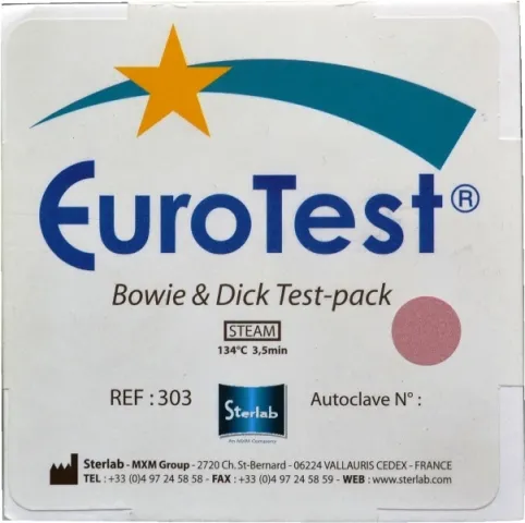 [A00127818] - EUROTEST BOWIE & DICK TEST [B&D Test] Indicatore fisico [singolo] per autoclavi di classe B e S [test di eliminazione delle sacche d'aria nei carichi porosi] SterLab