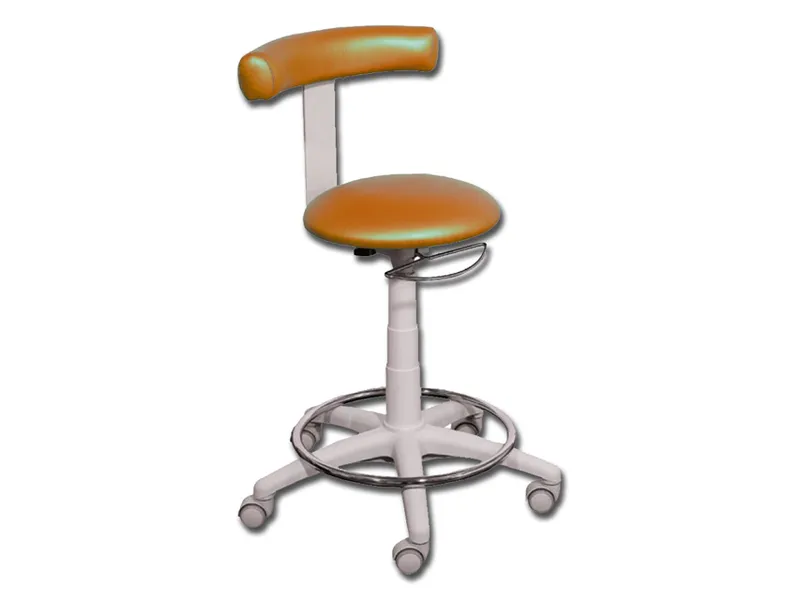 [A00011609] - Sedia per operatore in poliammide estrusa con base a 5 razze su ruote e anello poggia piedi - tappezzeria STANDARD in skai costampato colore albicocca metallizzato Gima
