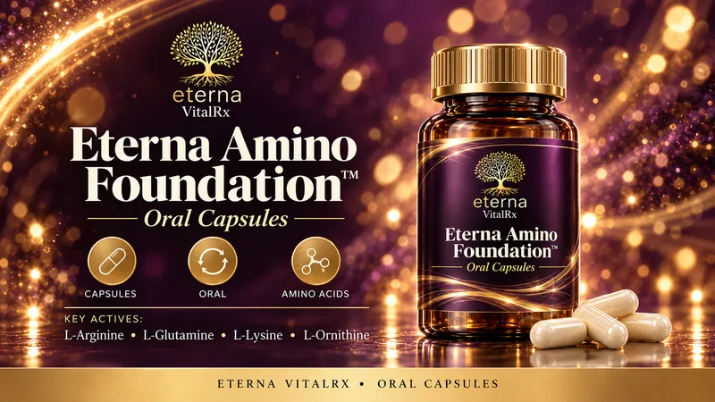 Eterna Amino Foundation™ — Daily Circulation & Recovery Amino Capsule  L-Arginine · L-Glutamine · L-Lysine · L-Ornithine