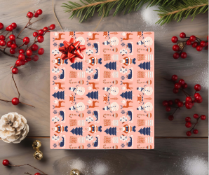 Santa & Sleigh Christmas Gift Wrapping Paper - 2 sheets & 4 tags