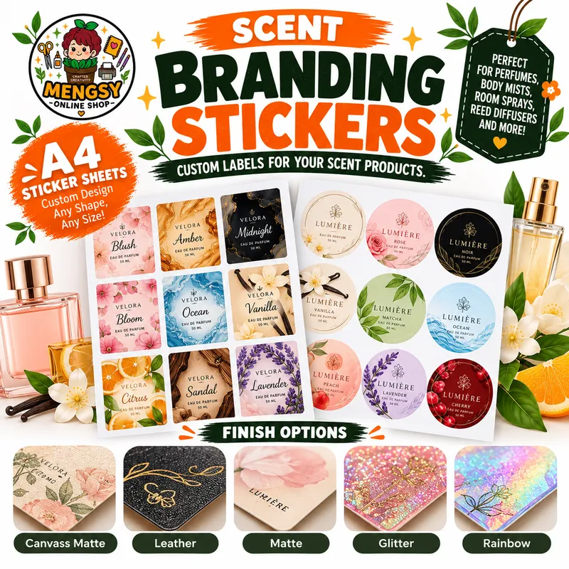 Custom Scent Branding Waterproof, Fadeproof and Scratchproof Stickers – A4 Sheet