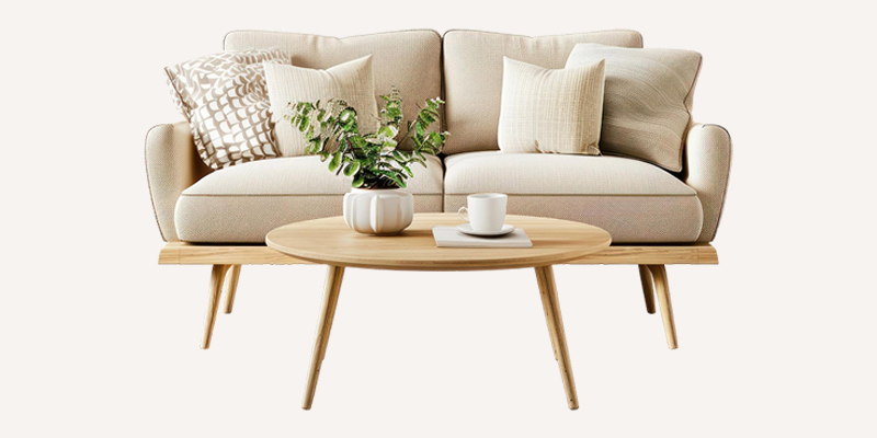Modern beige sofa with decor